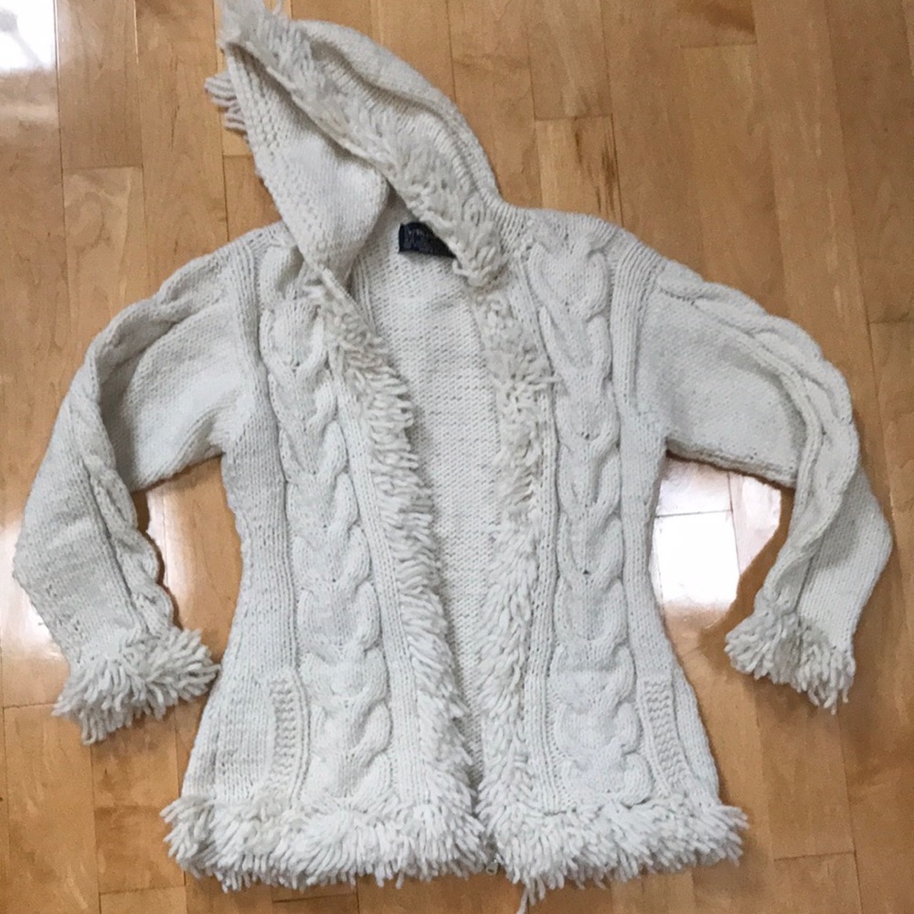 Hand made 100% wool zip up hooded sweater